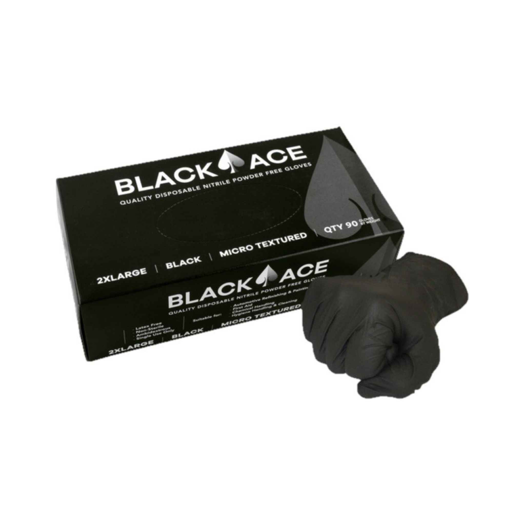 Extra Large Black Ace Disposable Nitrile Gloves - Powder Free - Box of 100