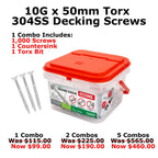 10g x 50mm 304SS Torx Decking Screw Combo - 1000 Screws + Countersink